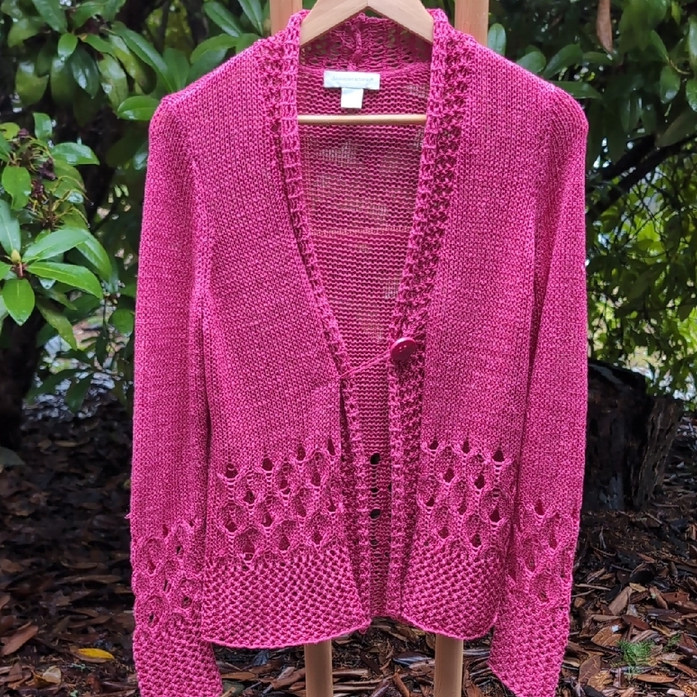 Vintage Flirty Crochet Christopher & Banks Pink Knit Cardigan